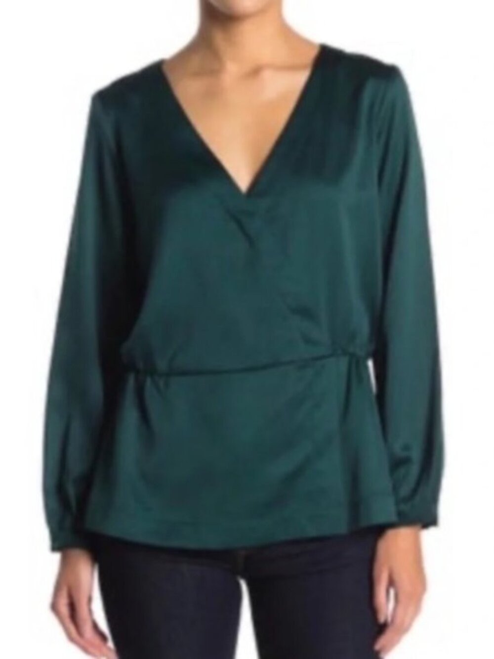 J. Crew Womens Faux Wrap Peplum Blouse in Emerald Green Satin L